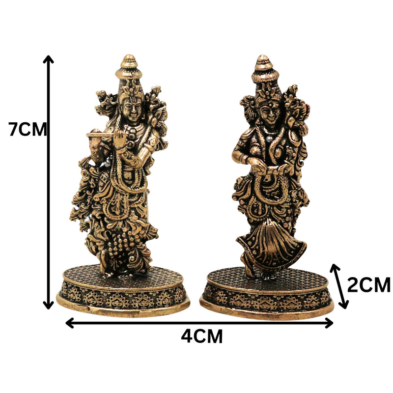 Brass Radha Krishna Idol Murti Peetal Radhe Shyam Radha Madhav Govinda Gopala Vigraha Moorti for Puja Mandir Home Decor Gift, Gold, 3 Inch, 1 Piece