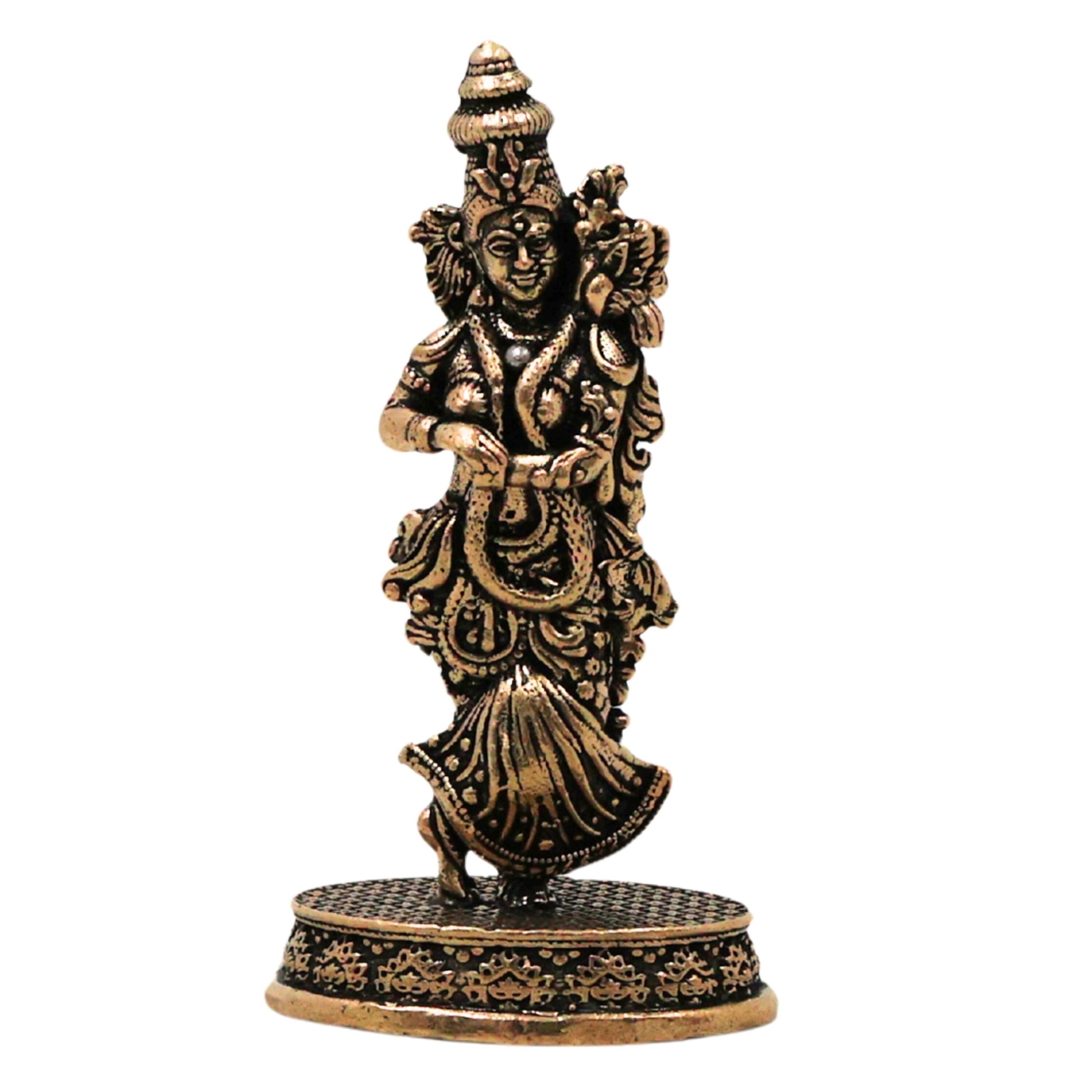 Brass Radha Rani Idol Radharani Radhika Kishori Ji Peetal Murti Vigraha Moorti for Puja Mandir Home Decor Spiritual Gift Statue, Gold, 3 Inch, 1 Piece