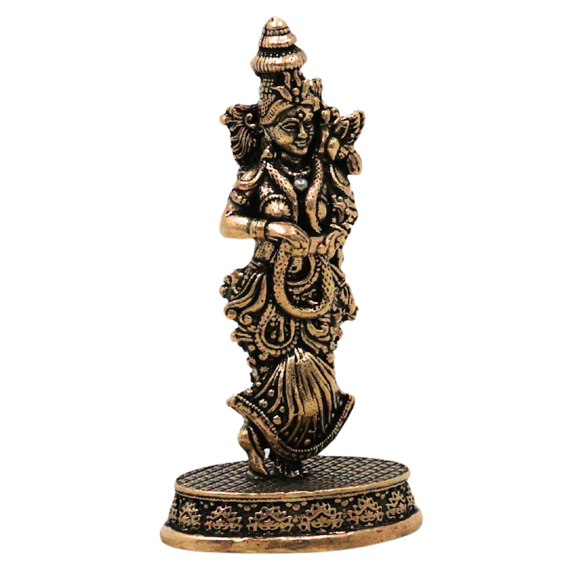 Brass Radha Rani Idol Radharani Radhika Kishori Ji Peetal Murti Vigraha Moorti for Puja Mandir Home Decor Spiritual Gift Statue, Gold, 3 Inch, 1 Piece