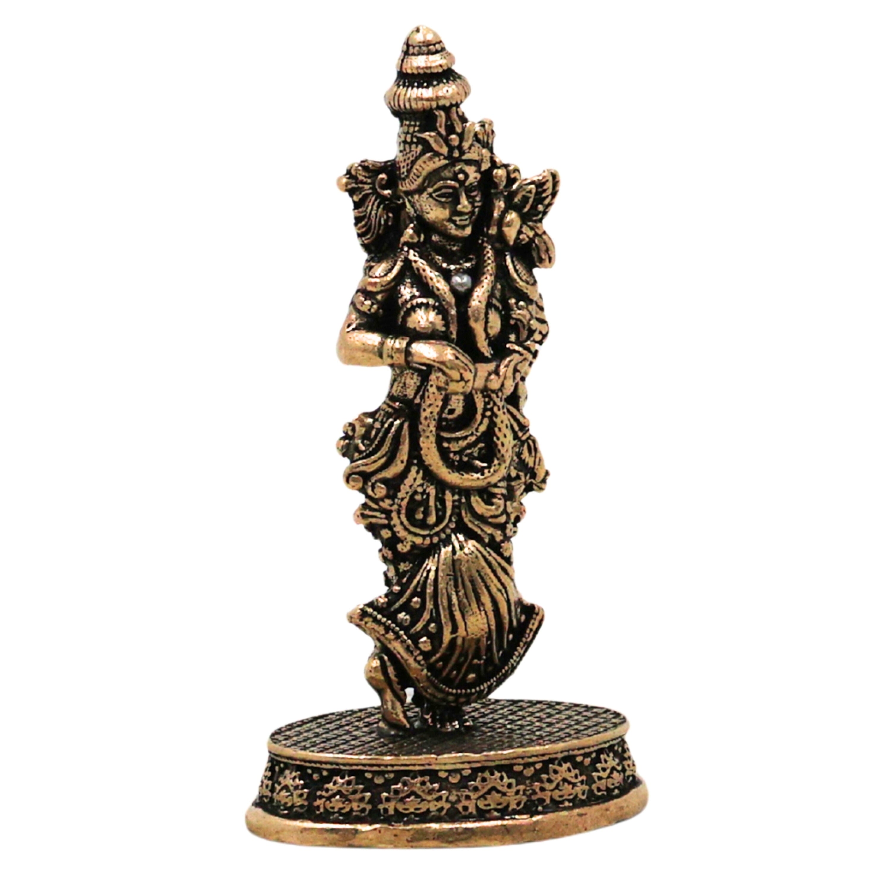 Brass Radha Rani Idol Radharani Radhika Kishori Ji Peetal Murti Vigraha Moorti for Puja Mandir Home Decor Spiritual Gift Statue, Gold, 3 Inch, 1 Piece