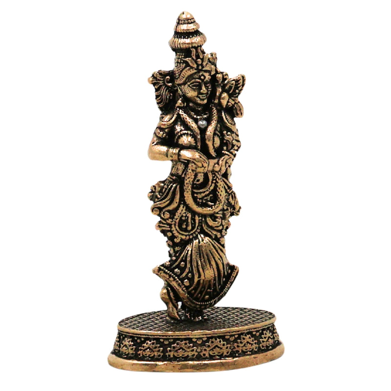 Brass Radha Rani Idol Radharani Radhika Kishori Ji Peetal Murti Vigraha Moorti for Puja Mandir Home Decor Spiritual Gift Statue, Gold, 3 Inch, 1 Piece