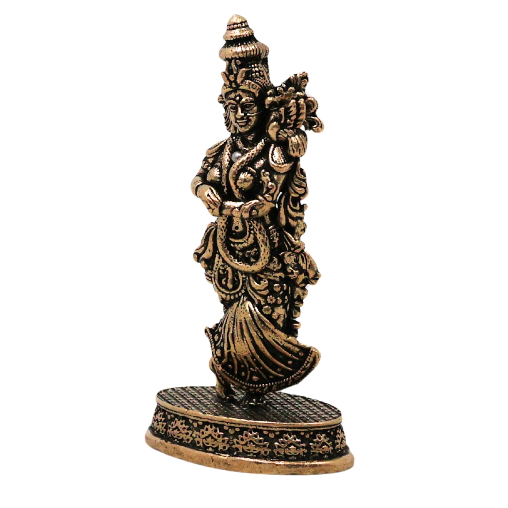Brass Radha Rani Idol Radharani Radhika Kishori Ji Peetal Murti Vigraha Moorti for Puja Mandir Home Decor Spiritual Gift Statue, Gold, 3 Inch, 1 Piece