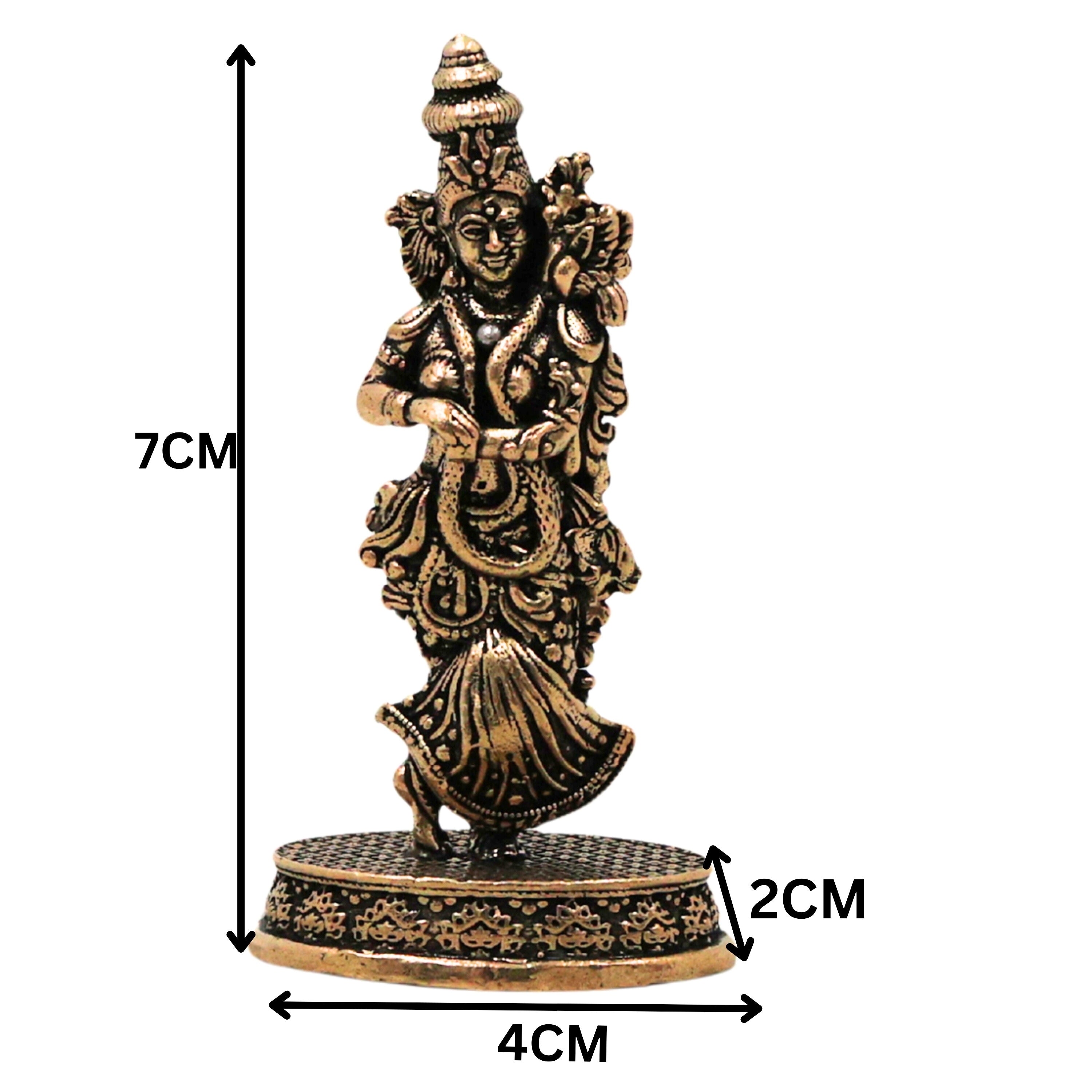 Brass Radha Rani Idol Radharani Radhika Kishori Ji Peetal Murti Vigraha Moorti for Puja Mandir Home Decor Spiritual Gift Statue, Gold, 3 Inch, 1 Piece