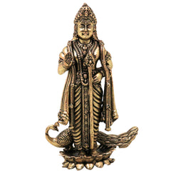 Brass Murugan Idol Kartikeya Skanda Subramanya Shanmukha Arumugam Saravana Vel Mayilvahanan Pital Peetal Murti for Puja Mandir Home Decor, Gold, 4.5 Inch, 1 Piece