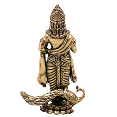 Brass Murugan Idol Kartikeya Skanda Subramanya Shanmukha Arumugam Saravana Vel Mayilvahanan Pital Peetal Murti for Puja Mandir Home Decor, Gold, 4.5 Inch, 1 Piece