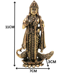 Brass Murugan Idol Kartikeya Skanda Subramanya Shanmukha Arumugam Saravana Vel Mayilvahanan Pital Peetal Murti for Puja Mandir Home Decor, Gold, 4.5 Inch, 1 Piece