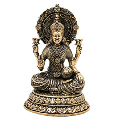 Brass Mahalakshmi Idol Sri Lakshmi Devi Murti Peetal Pital Vigraha Kamala Indira Ashtalakshmi Statue for Puja Mandir Home Decor Gift, Gold, 5.5 Inch, 1 Piece