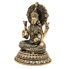 Brass Mahalakshmi Idol Sri Lakshmi Devi Murti Peetal Pital Vigraha Kamala Indira Ashtalakshmi Statue for Puja Mandir Home Decor Gift, Gold, 5.5 Inch, 1 Piece