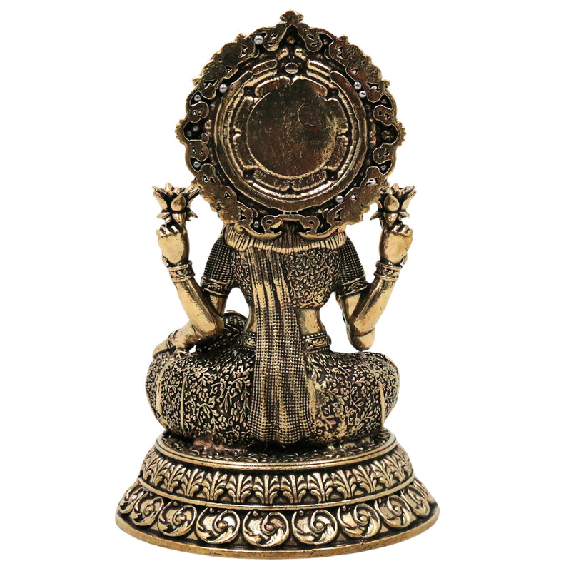 Brass Mahalakshmi Idol Sri Lakshmi Devi Murti Peetal Pital Vigraha Kamala Indira Ashtalakshmi Statue for Puja Mandir Home Decor Gift, Gold, 5.5 Inch, 1 Piece