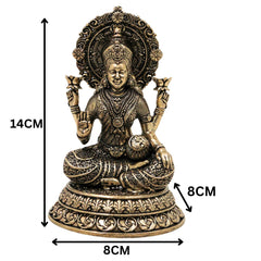 Brass Mahalakshmi Idol Sri Lakshmi Devi Murti Peetal Pital Vigraha Kamala Indira Ashtalakshmi Statue for Puja Mandir Home Decor Gift, Gold, 5.5 Inch, 1 Piece