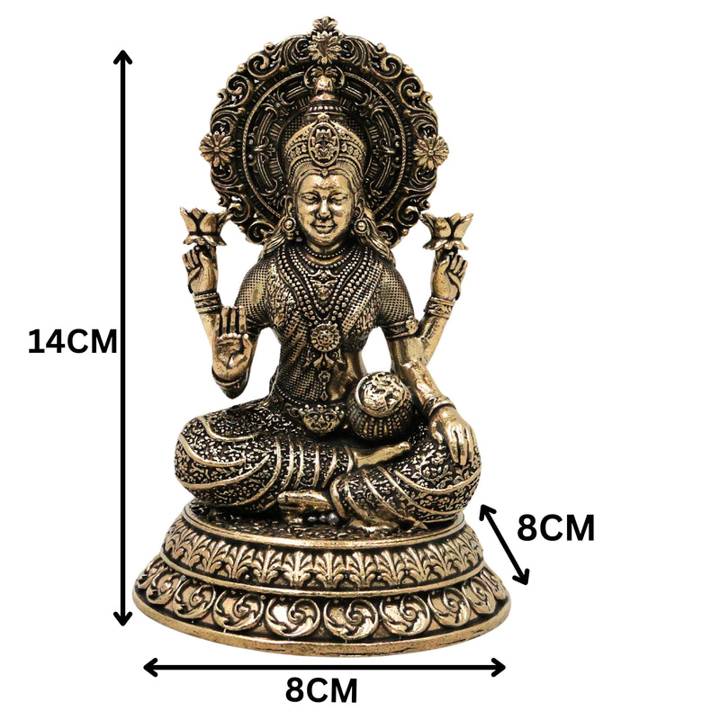 Brass Mahalakshmi Idol Sri Lakshmi Devi Murti Peetal Pital Vigraha Kamala Indira Ashtalakshmi Statue for Puja Mandir Home Decor Gift, Gold, 5.5 Inch, 1 Piece
