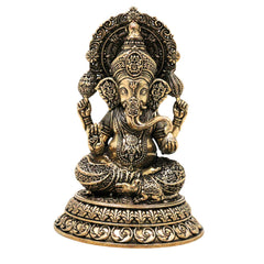 Brass Ganesha Idol, Peetal Ganapati Murti Vinayaka Vigraha Siddhivinayak Vighnaharta Pillaiyar Statue for Home Pooja Decor, Gold, 5.5 Inch, 1 Piece