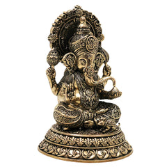 Brass Ganesha Idol, Peetal Ganapati Murti Vinayaka Vigraha Siddhivinayak Vighnaharta Pillaiyar Statue for Home Pooja Decor, Gold, 5.5 Inch, 1 Piece