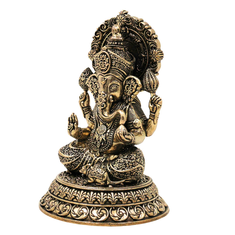 Brass Ganesha Idol, Peetal Ganapati Murti Vinayaka Vigraha Siddhivinayak Vighnaharta Pillaiyar Statue for Home Pooja Decor, Gold, 5.5 Inch, 1 Piece