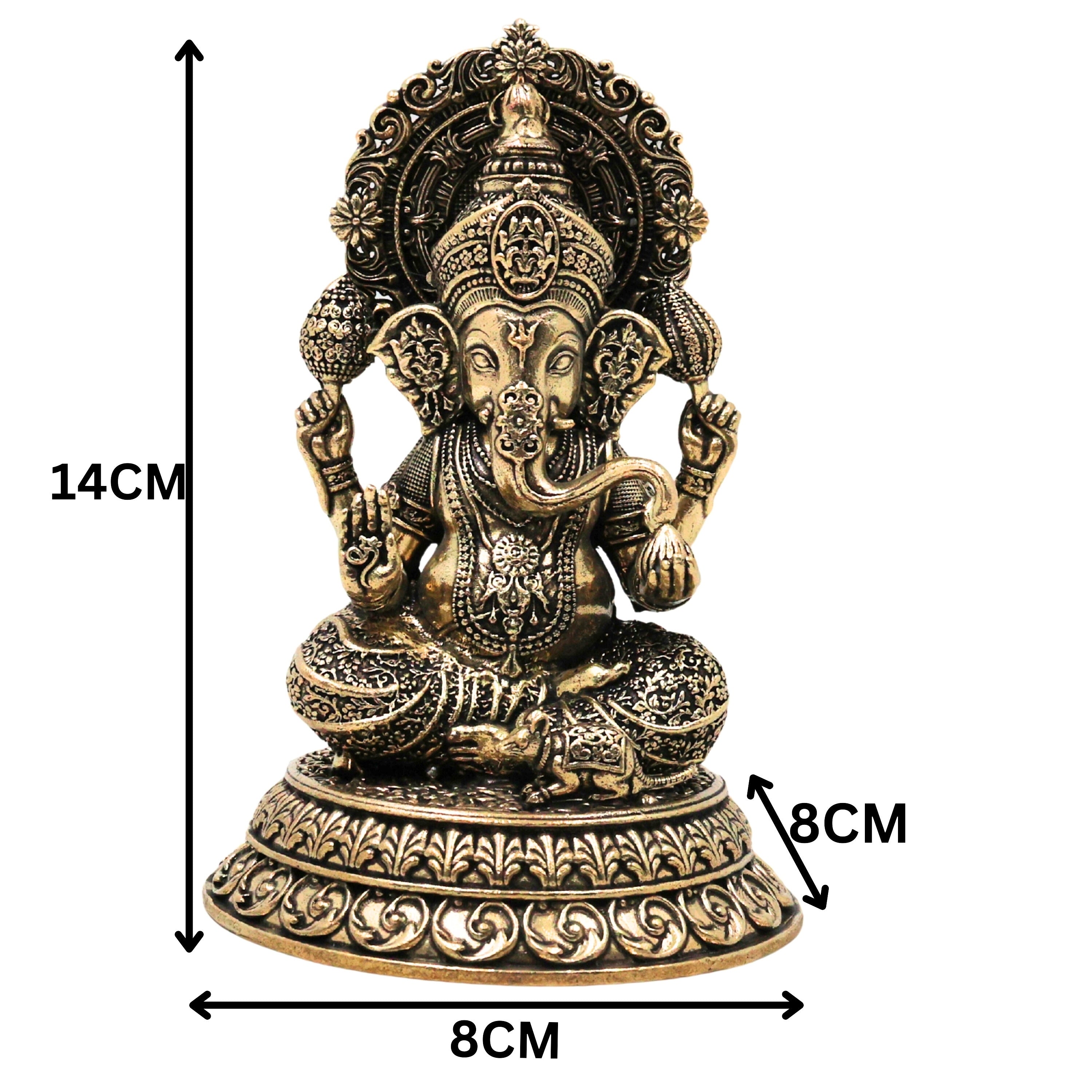 Brass Ganesha Idol, Peetal Ganapati Murti Vinayaka Vigraha Siddhivinayak Vighnaharta Pillaiyar Statue for Home Pooja Decor, Gold, 5.5 Inch, 1 Piece