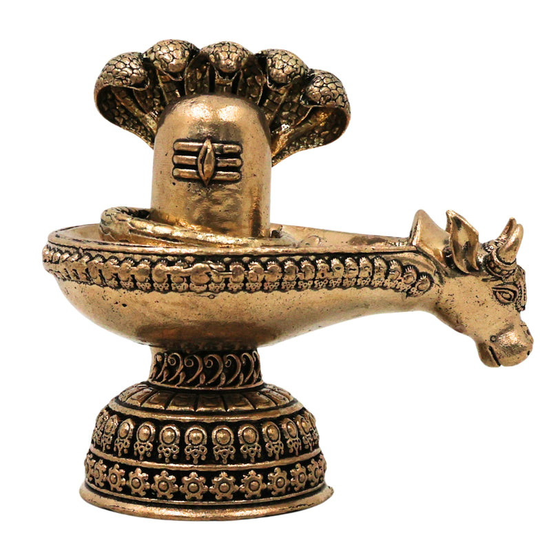 Brass ShivaLingam Shivling Mahalingam Jyotirlinga Peetal Shivalinga Murti for Pooja Home Temple Decor, Gold, 4 Inch, 1 Piece