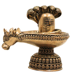 Brass ShivaLingam Shivling Mahalingam Jyotirlinga Peetal Shivalinga Murti for Pooja Home Temple Decor, Gold, 4 Inch, 1 Piece
