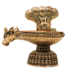 Brass ShivaLingam Shivling Mahalingam Jyotirlinga Peetal Shivalinga Murti for Pooja Home Temple Decor, Gold, 4 Inch, 1 Piece