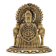 Brass Khatu Shyam Ji Idol Peetal Shyam Baba Murti Sheesh Ke Dani Teen Baan Dhaari Veer Barbarik Vigraha for Pooja Mandir Home Decor Gift, Gold, 3.5 Inch, 1 Piece