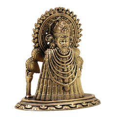 Brass Khatu Shyam Ji Idol Peetal Shyam Baba Murti Sheesh Ke Dani Teen Baan Dhaari Veer Barbarik Vigraha for Pooja Mandir Home Decor Gift, Gold, 3.5 Inch, 1 Piece