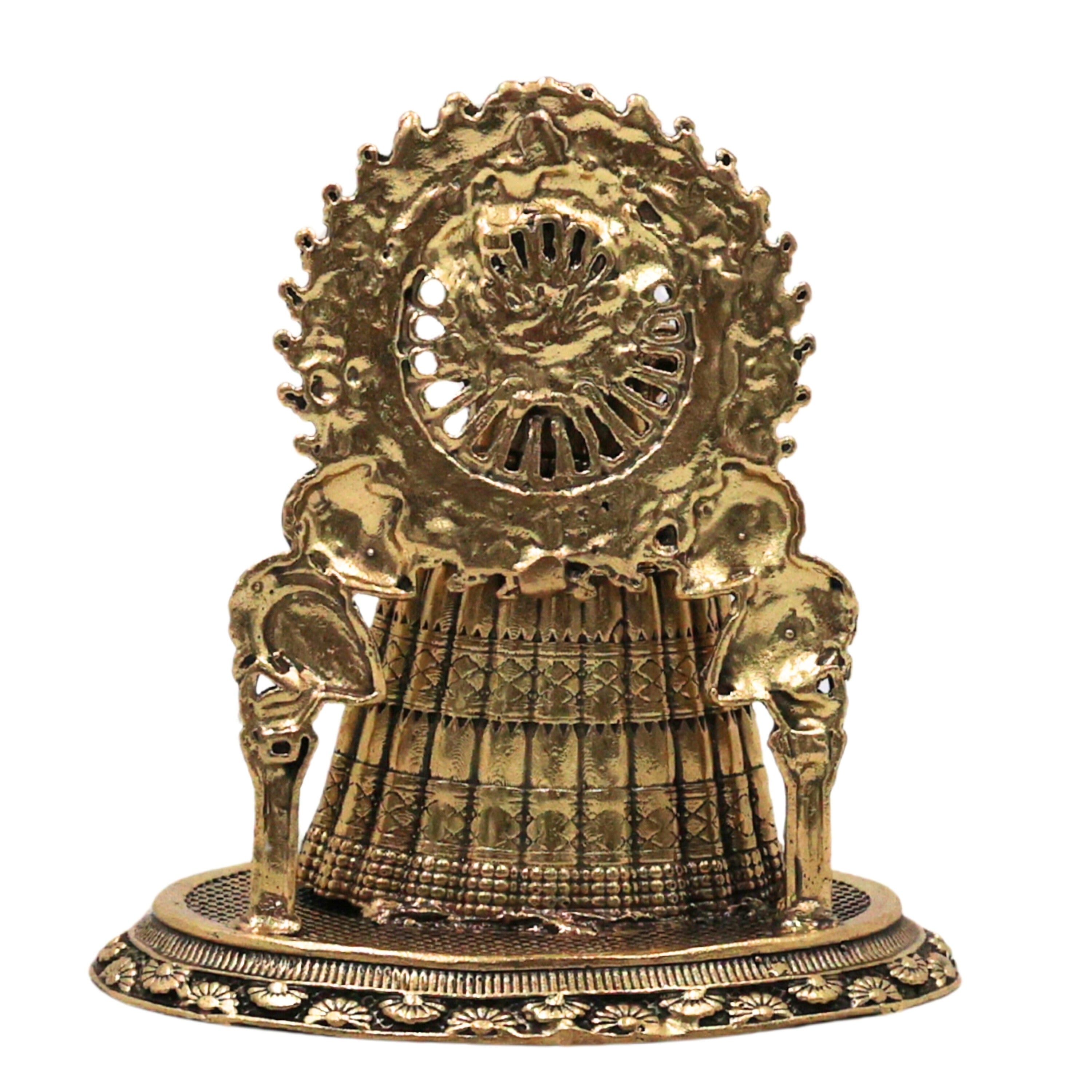 Brass Khatu Shyam Ji Idol Peetal Shyam Baba Murti Sheesh Ke Dani Teen Baan Dhaari Veer Barbarik Vigraha for Pooja Mandir Home Decor Gift, Gold, 3.5 Inch, 1 Piece