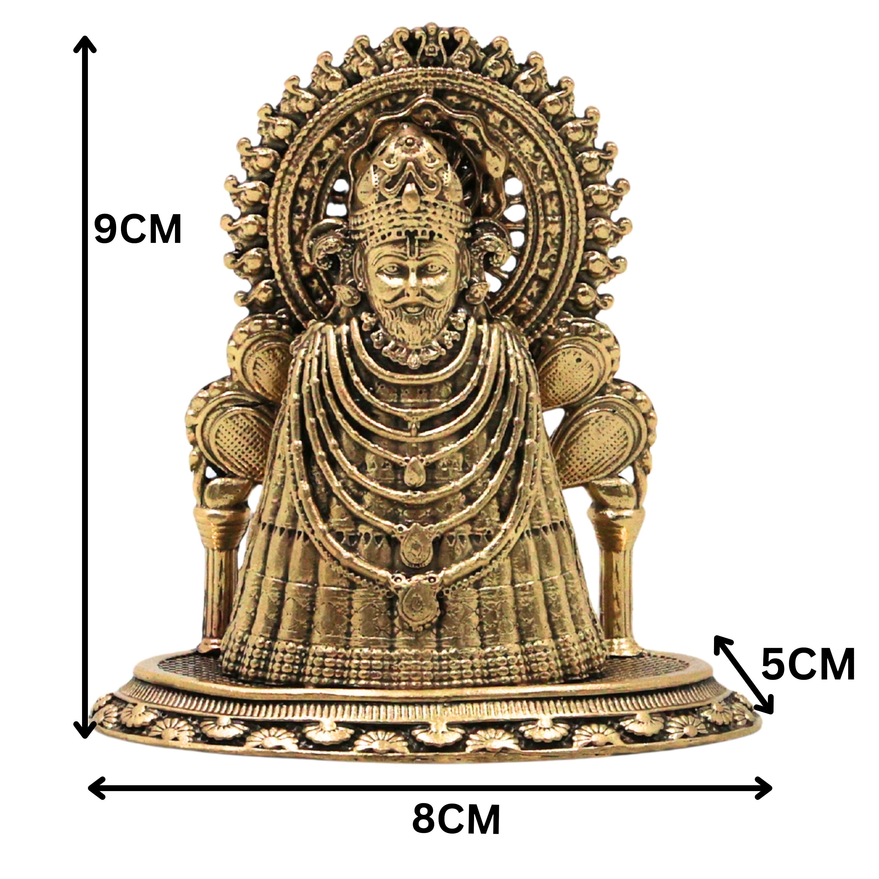 Brass Khatu Shyam Ji Idol Peetal Shyam Baba Murti Sheesh Ke Dani Teen Baan Dhaari Veer Barbarik Vigraha for Pooja Mandir Home Decor Gift, Gold, 3.5 Inch, 1 Piece