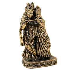 Brass Radha Krishna Idol Peetal Radhe Shyam Murti Radha Madhav Govind Gopal Shyamsundar Vigraha for Home Pooja Decor Gift, Gold, 4.5 Inch, 1 Piece