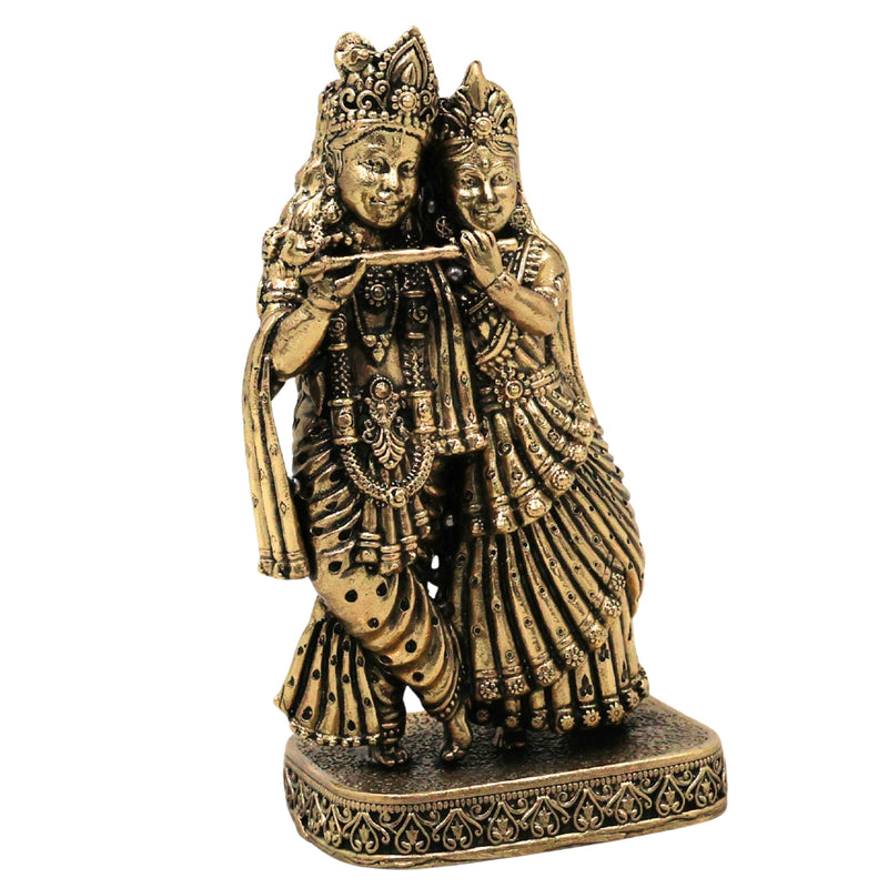 Brass Radha Krishna Idol Peetal Radhe Shyam Murti Radha Madhav Govind Gopal Shyamsundar Vigraha for Home Pooja Decor Gift, Gold, 4.5 Inch, 1 Piece