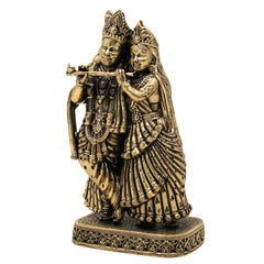 Brass Radha Krishna Idol Peetal Radhe Shyam Murti Radha Madhav Govind Gopal Shyamsundar Vigraha for Home Pooja Decor Gift, Gold, 4.5 Inch, 1 Piece