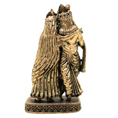 Brass Radha Krishna Idol Peetal Radhe Shyam Murti Radha Madhav Govind Gopal Shyamsundar Vigraha for Home Pooja Decor Gift, Gold, 4.5 Inch, 1 Piece