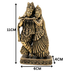 Brass Radha Krishna Idol Peetal Radhe Shyam Murti Radha Madhav Govind Gopal Shyamsundar Vigraha for Home Pooja Decor Gift, Gold, 4.5 Inch, 1 Piece