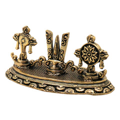 Brass Vishnu Balaji Symbols Idol, Shankha Chakra Gada Padma Srivatsa Namam Narayana Hari Venkateshwara Vaishnava Murti for Puja Decor Gift, Gold, 1.5 Inch, 1 Piece