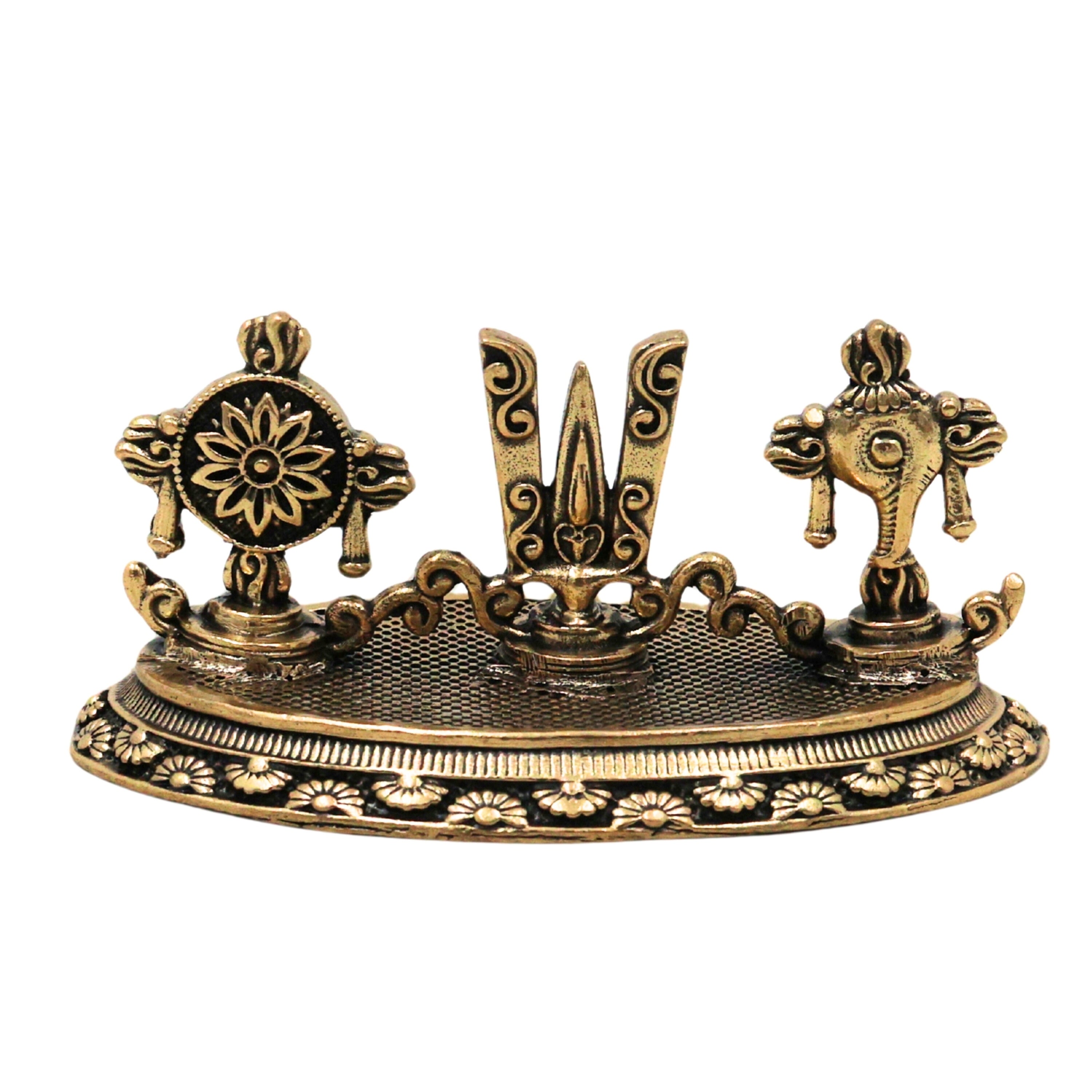 Brass Vishnu Balaji Symbols Idol, Shankha Chakra Gada Padma Srivatsa Namam Narayana Hari Venkateshwara Vaishnava Murti for Puja Decor Gift, Gold, 1.5 Inch, 1 Piece