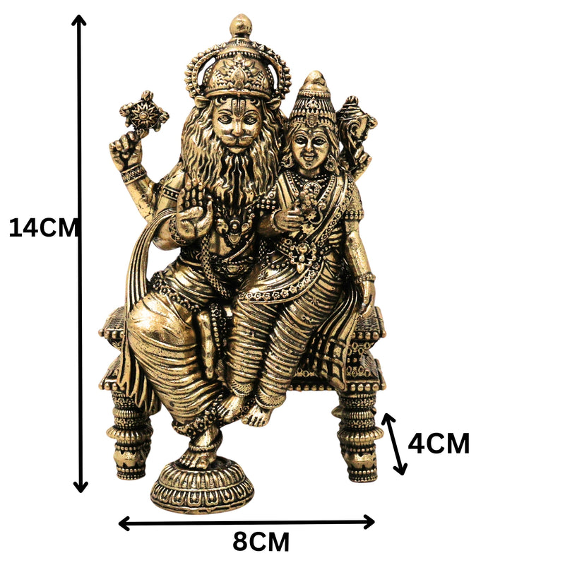 Brass Lakshmi Narasimha Idol Peetal Lakshmi Nrusimha Swamy Murti Narasingha Dev Vigraha Narasimhar Perumal Moorthi for Puja Home Decor, Gold, 5.5 Inch, 1 Piece