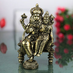 Brass Lakshmi Narasimha Idol Peetal Lakshmi Nrusimha Swamy Murti Narasingha Dev Vigraha Narasimhar Perumal Moorthi for Puja Home Decor, Gold, 5.5 Inch, 1 Piece