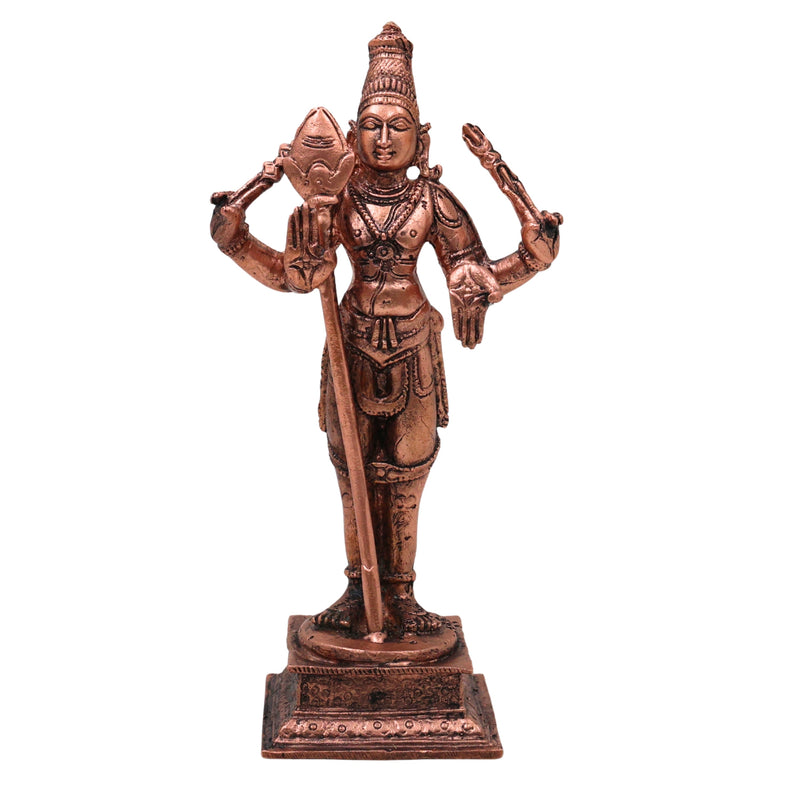 Copper Murugan Idol Kartikeya Skanda Subramanya Shanmukha Kumara Swaminatha Velmurugan Dandapani Saravana Bhava Puja Vigraha Statue for Home Temple Decor, Brown, 5.5 Inch, 1 Piece