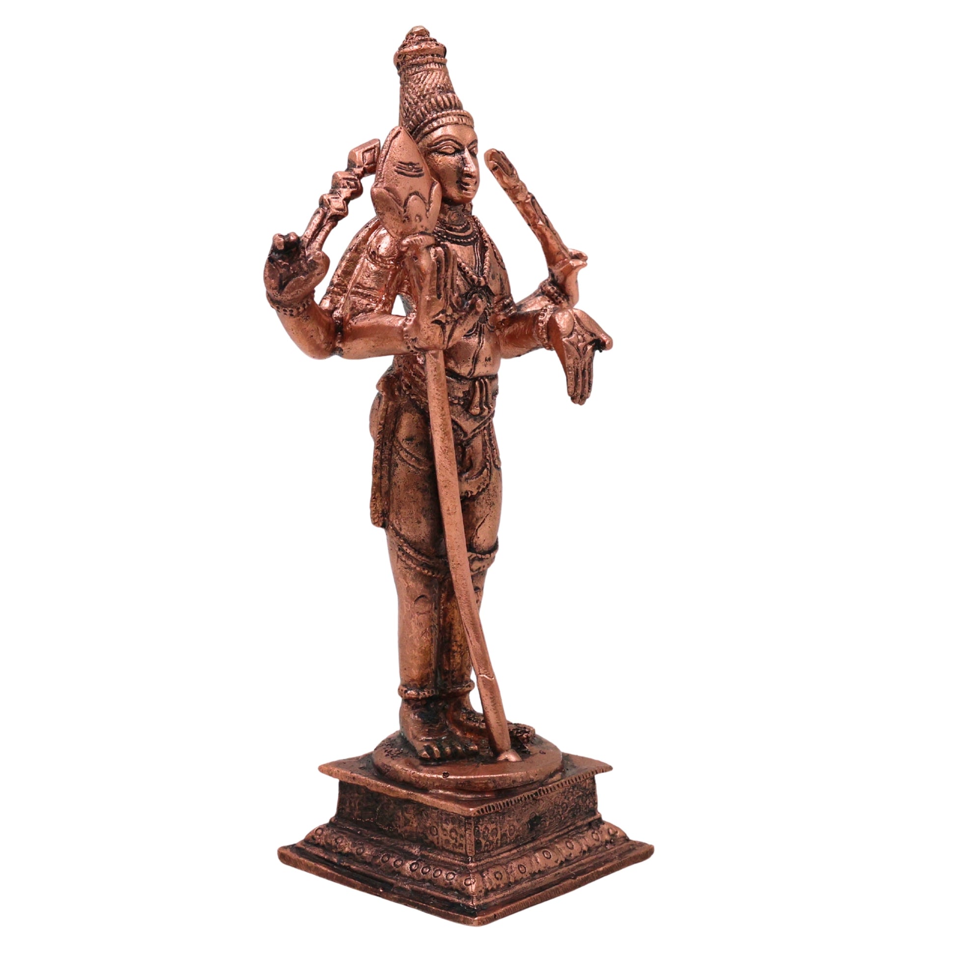 Copper Murugan Idol Kartikeya Skanda Subramanya Shanmukha Kumara Swaminatha Velmurugan Dandapani Saravana Bhava Puja Vigraha Statue for Home Temple Decor, Brown, 5.5 Inch, 1 Piece