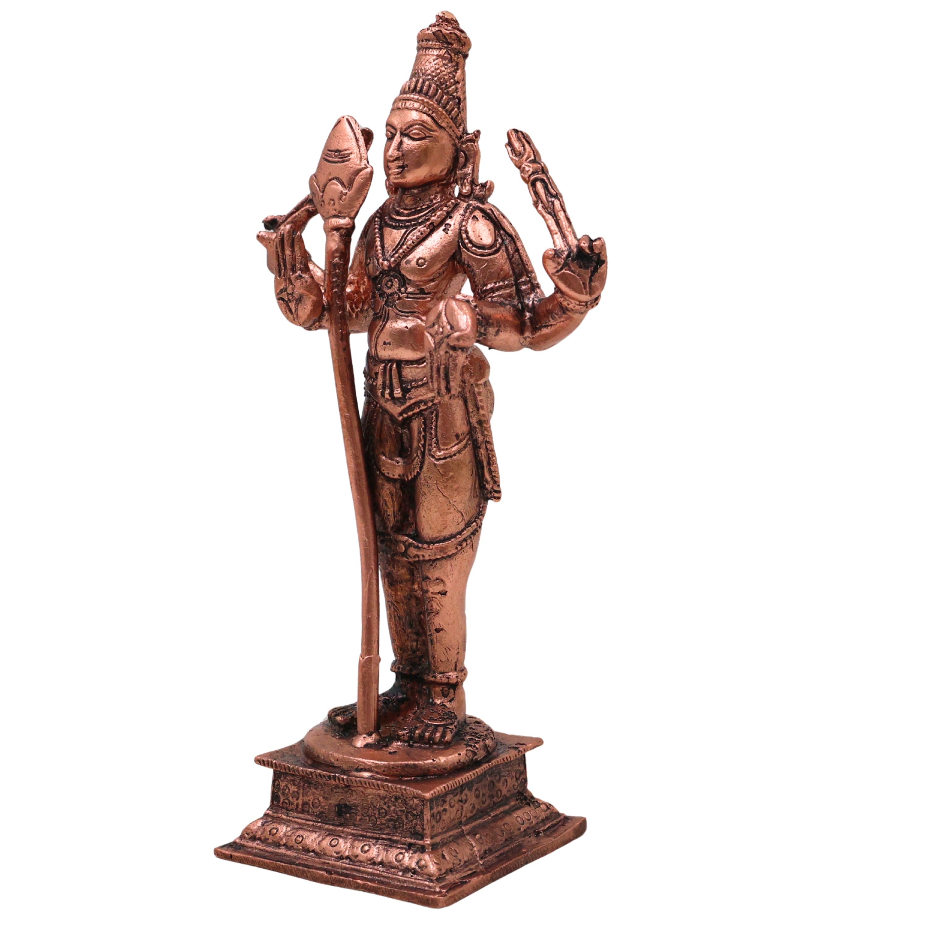 Copper Murugan Idol Kartikeya Skanda Subramanya Shanmukha Kumara Swaminatha Velmurugan Dandapani Saravana Bhava Puja Vigraha Statue for Home Temple Decor, Brown, 5.5 Inch, 1 Piece