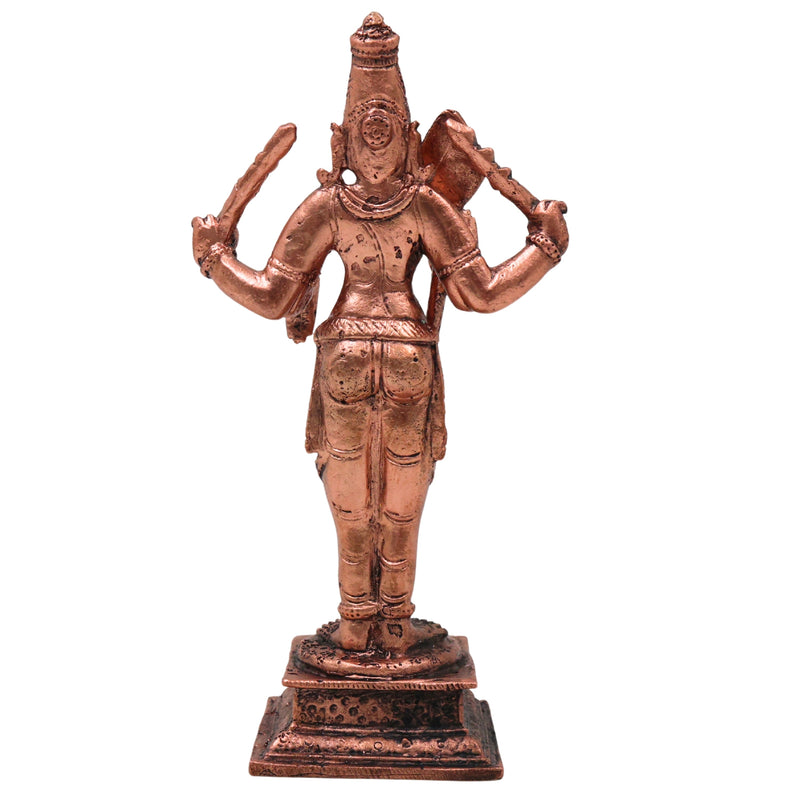 Copper Murugan Idol Kartikeya Skanda Subramanya Shanmukha Kumara Swaminatha Velmurugan Dandapani Saravana Bhava Puja Vigraha Statue for Home Temple Decor, Brown, 5.5 Inch, 1 Piece