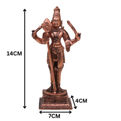 Copper Murugan Idol Kartikeya Skanda Subramanya Shanmukha Kumara Swaminatha Velmurugan Dandapani Saravana Bhava Puja Vigraha Statue for Home Temple Decor, Brown, 5.5 Inch, 1 Piece