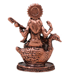 Copper Saraswati Idol Tamra Murti Sharada Vagdevi Vidya Bharati Kalaivani Hamsavahini Veena Pustaka Dharini Statue for Puja Decor, Brown, 2.5 Inch, 1 Piece