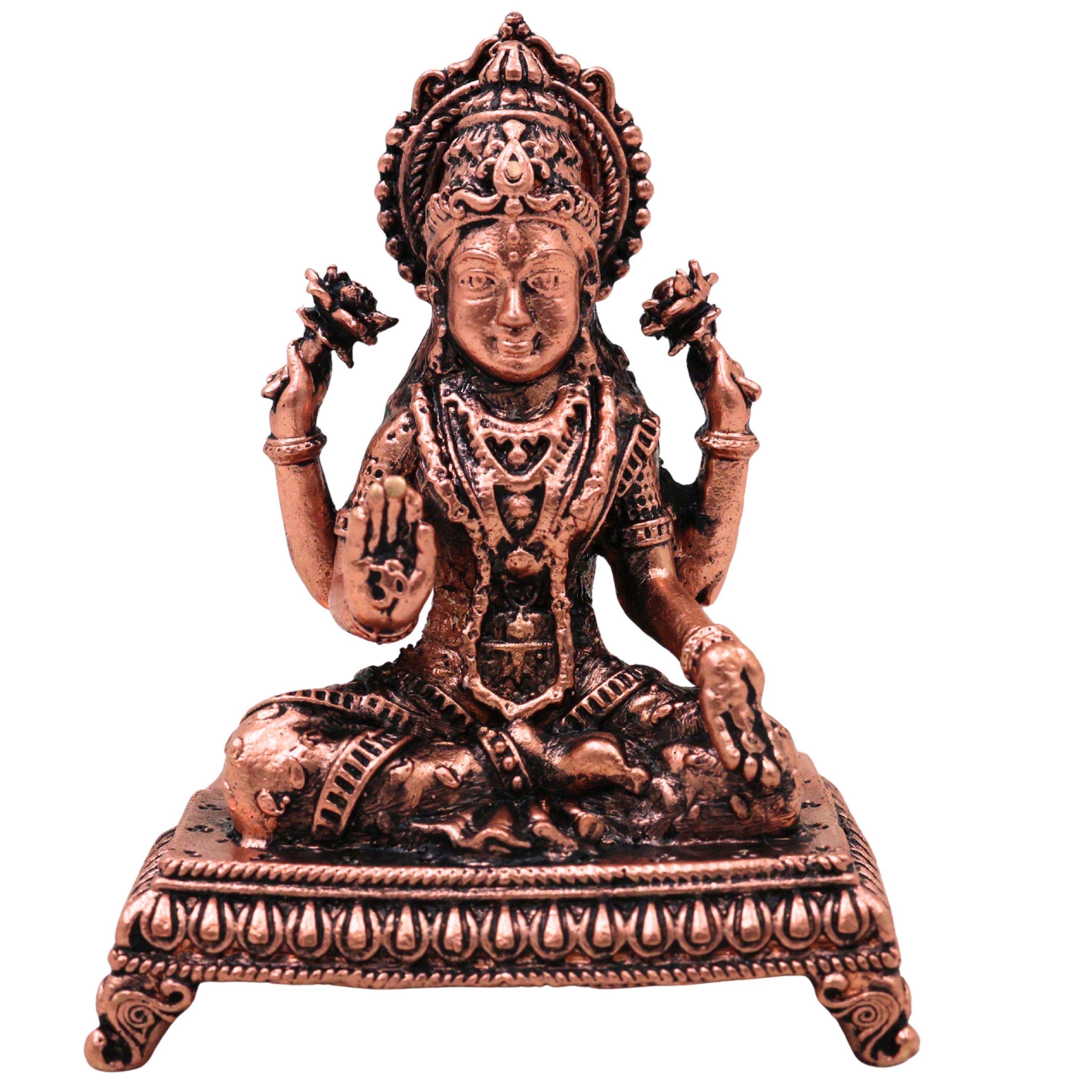 Copper Mahalakshmi Idol Sri Lakshmi Devi Murti Kamala Padmavati Narayani Lakshmi Mata Vigraha for Puja Mandir Vastu Diwali Decor, Brown, 3 Inch, 1 Piece