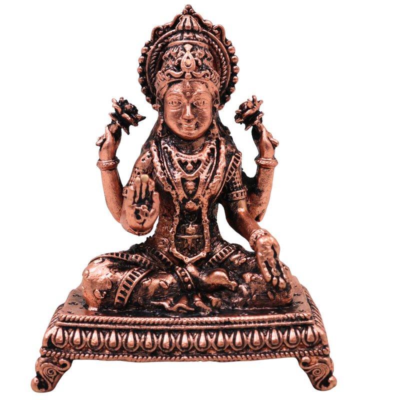 Copper Mahalakshmi Idol Sri Lakshmi Devi Murti Kamala Padmavati Narayani Lakshmi Mata Vigraha for Puja Mandir Vastu Diwali Decor, Brown, 3 Inch, 1 Piece