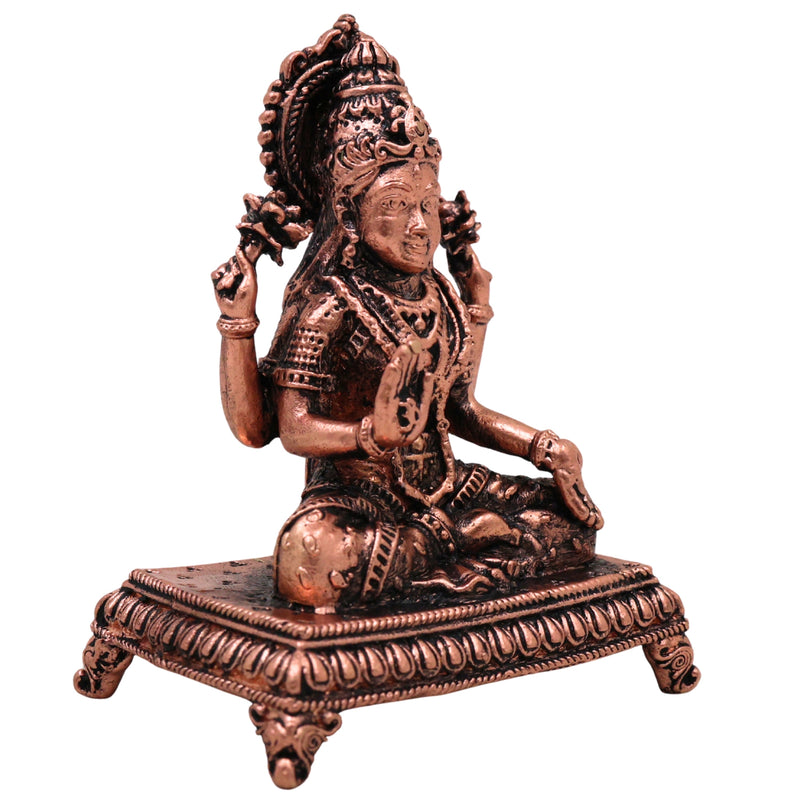 Copper Mahalakshmi Idol Sri Lakshmi Devi Murti Kamala Padmavati Narayani Lakshmi Mata Vigraha for Puja Mandir Vastu Diwali Decor, Brown, 3 Inch, 1 Piece