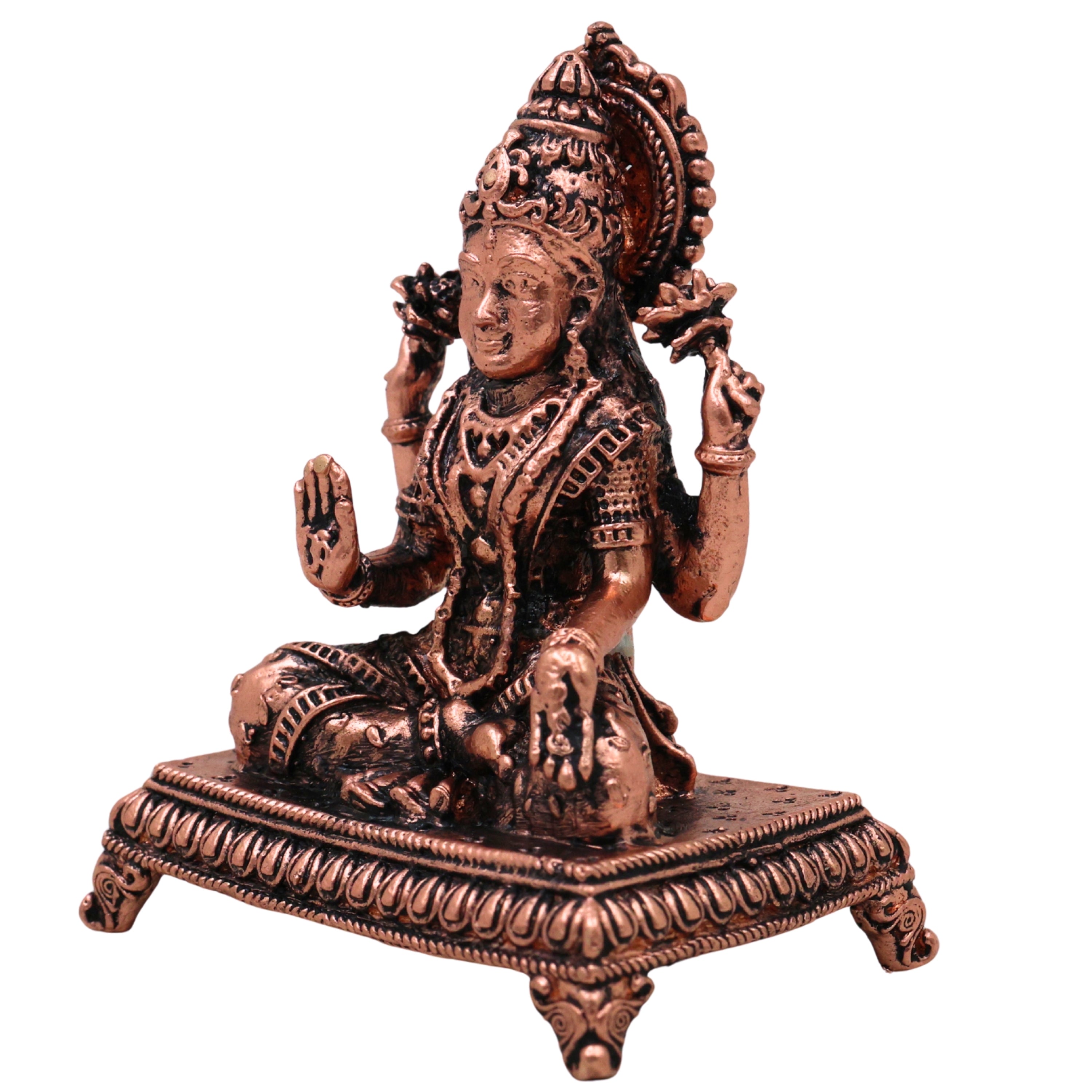 Copper Mahalakshmi Idol Sri Lakshmi Devi Murti Kamala Padmavati Narayani Lakshmi Mata Vigraha for Puja Mandir Vastu Diwali Decor, Brown, 3 Inch, 1 Piece