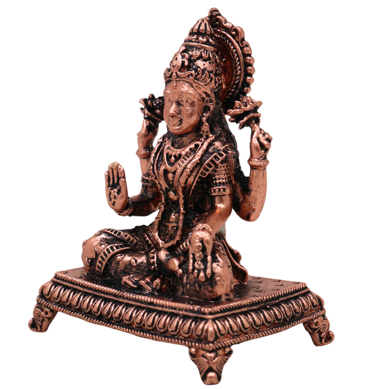 Copper Mahalakshmi Idol Sri Lakshmi Devi Murti Kamala Padmavati Narayani Lakshmi Mata Vigraha for Puja Mandir Vastu Diwali Decor, Brown, 3 Inch, 1 Piece