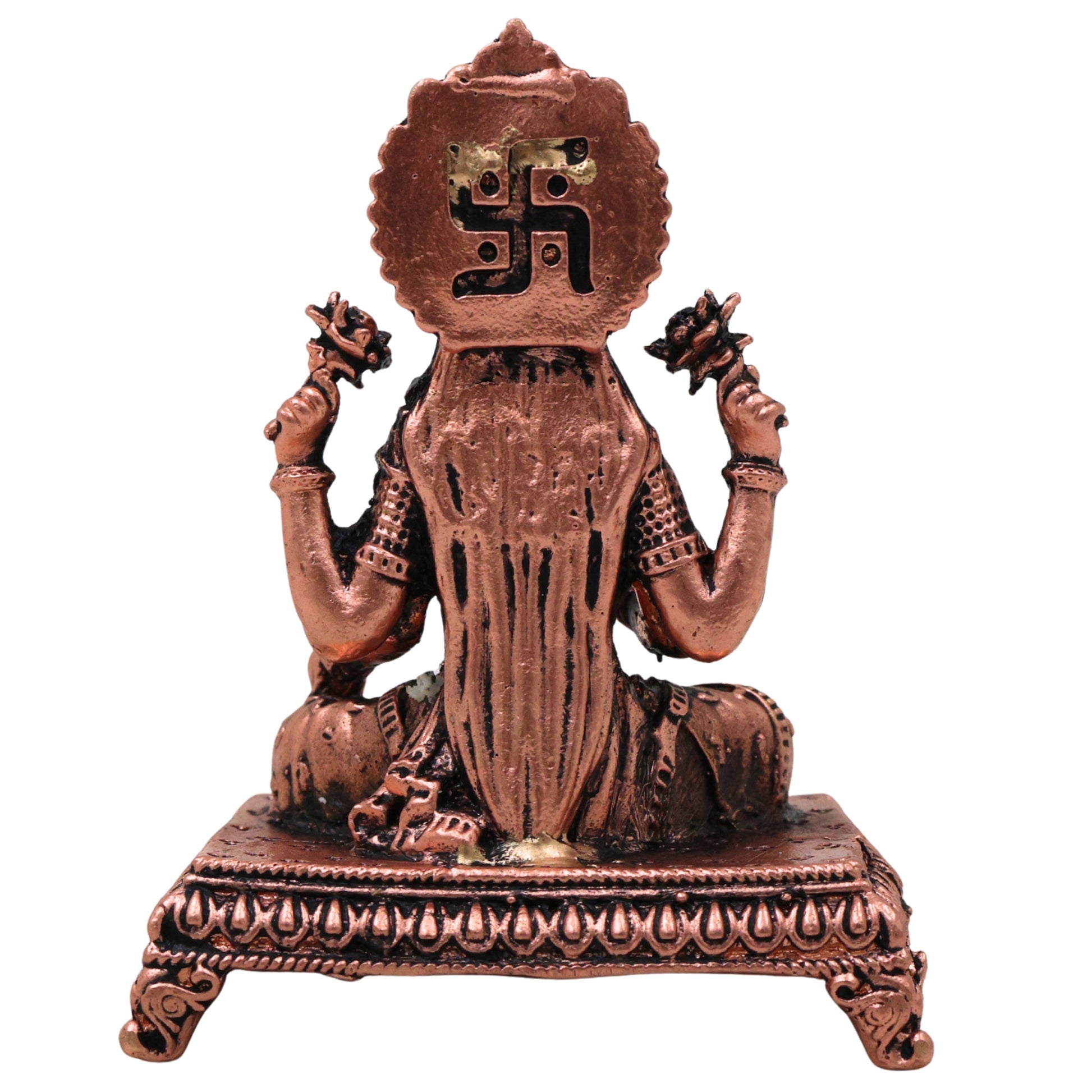 Copper Mahalakshmi Idol Sri Lakshmi Devi Murti Kamala Padmavati Narayani Lakshmi Mata Vigraha for Puja Mandir Vastu Diwali Decor, Brown, 3 Inch, 1 Piece
