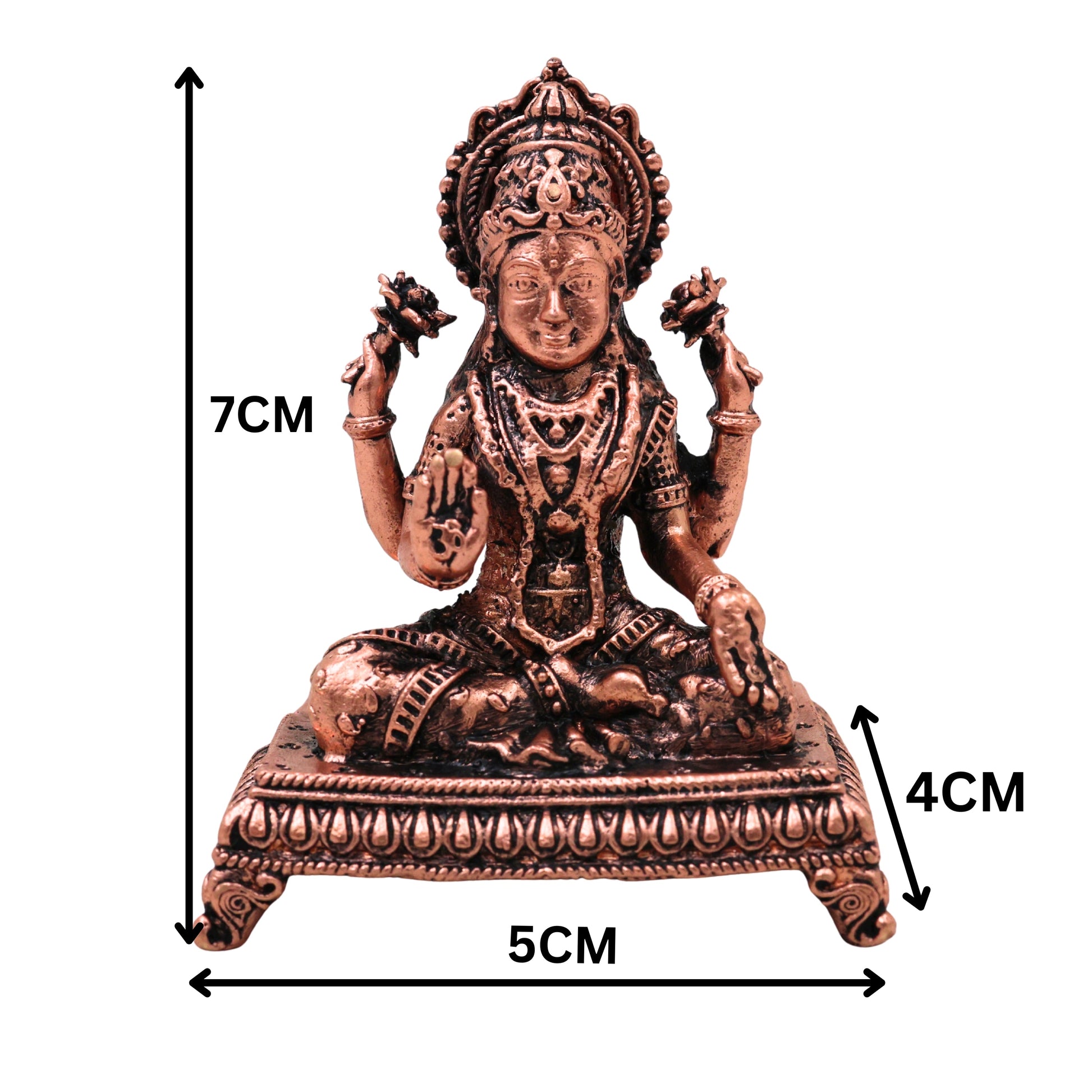 Copper Mahalakshmi Idol Sri Lakshmi Devi Murti Kamala Padmavati Narayani Lakshmi Mata Vigraha for Puja Mandir Vastu Diwali Decor, Brown, 3 Inch, 1 Piece