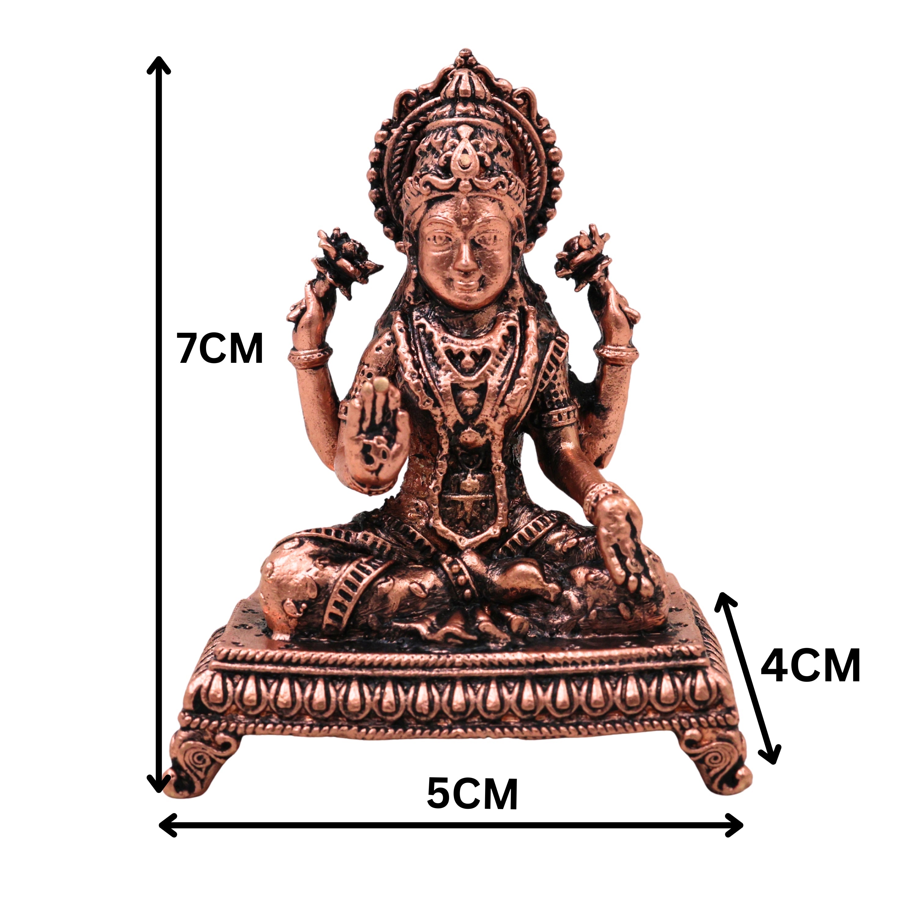 Copper Mahalakshmi Idol Sri Lakshmi Devi Murti Kamala Padmavati Narayani Lakshmi Mata Vigraha for Puja Mandir Vastu Diwali Decor, Brown, 3 Inch, 1 Piece