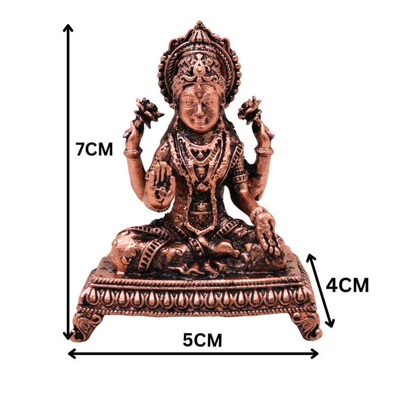 Copper Mahalakshmi Idol Sri Lakshmi Devi Murti Kamala Padmavati Narayani Lakshmi Mata Vigraha for Puja Mandir Vastu Diwali Decor, Brown, 3 Inch, 1 Piece